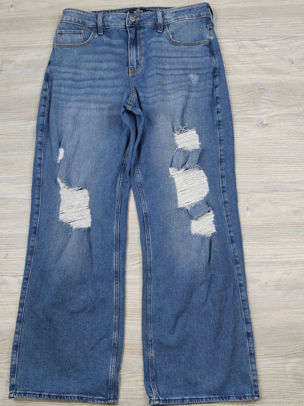 Hollister "High-Rise Vintage Baggy" Distressed Jeans Womens 13R 31x31 Wide Leg